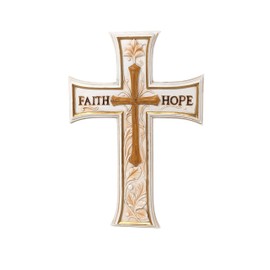 AMAJY White Cross with Faith & Hope Script - Elegant Resin Wall Art - Spiritual & Religious Home Decor for Living Room, Bedroom, Prayer Room - Inspiring Symbol of Faith and Hope
