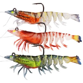 Ryvera Fishing Lures for Bass, Pack of 3 Pre-Fired Soft Shrimp Baits for Zander & Bass, Fishing Lures with VMC Hooks, Rubber Fish Jigs, Fishing Lures for Saltwater and Freshwater, Gifts for Men