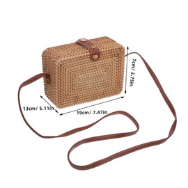 Healvian Square Rattan Crossbody Bag for Women Hand Woven Mini Purse Shoulder Strap Stylish Rattan Woven Handbag for Casual Outings and Travel