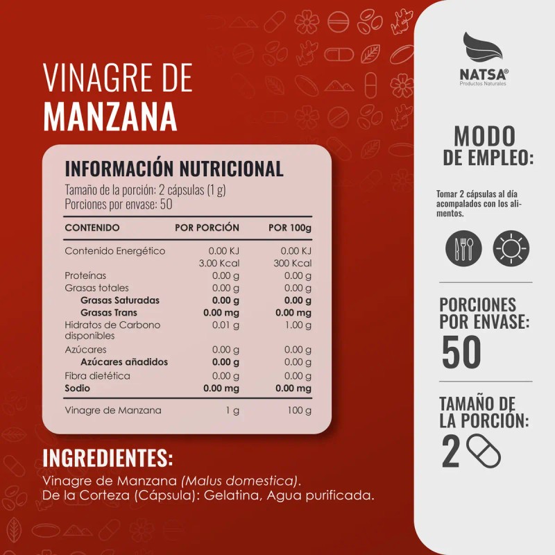 Vinagre Manzana 100 Cápsulas Regula Niveles Colesterol Azúcar Mejora Digestión