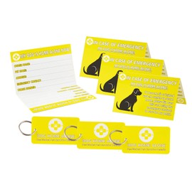Awical My Dog is Home Alone Alert Key Tag Keychain with Emergency Contact Wallet Card Foldable - 2 Writable Back Sides, Yellow (DOG)