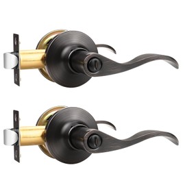 GOBEKOR 2 Pack Privacy Door Levers Interior Oil Rubbed Bronze Bedroom Door Handles Interior Bronze Bathroom Door Handles with Lock Keyless Door Hardware