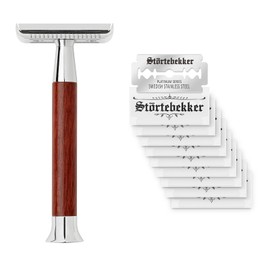NEU: Störtebekker® Premium Rasierhobel Herren Riga | Hochwertiger Nassrasierer mit Rosenholzgriff und Magnet zur sicheren Aufnahme von Rasierklingen | Safety Razor inkl. 10 Rasierklingen aus Edelstahl