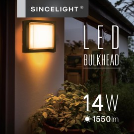 SINCELIGHT 14W LED Outdoor Wall Light, IP65 Waterproof, Modern Decorative Wall Sconces, Hardwired, Wall Mounting Bulkhead, Square, Color Turnable from Warm White to Cool White (WLB2)