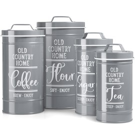 DAYYET Gray Canisters Sets for the Kitchen, Airtight Kitchen Canisters for Countertop, Flour and Sugar Containers, Tea Coffee Sugar Canister Set, Gray Kitchen Decor and Accessories, Set of 4