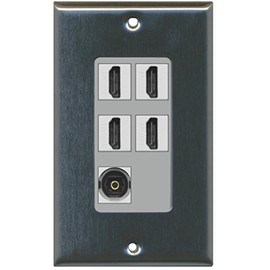 RiteAV - 4 x HDMI and 1 x Toslink Digital Audio Port Wall Plate - Stainless Steel/Gray