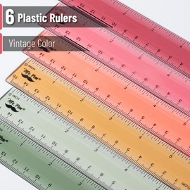 Mr. Pen- Plastic Ruler Set, 6 Pack, 6 Inch, Vintage Colors, Easy-to-Read Markings, Scratch-Resistant Design, Durable Transplant Rulers for Crafting Office & School, School Supplies