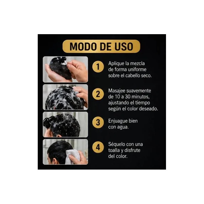 Shampoo Tinte Negro Instantáneo Cubre Canas Jengibre 530ml
