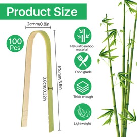 Akamino 100 Pcs Mini Bamboo Tongs,10cm/3.9in Sweet Tongs Bulk,Natural Bamboo Toast Tongs Wooden Tongs for Serving Food,Catering Buffet,Kitchen,Home Use