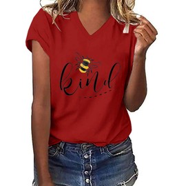 Womens Be Kind Graphic Tees V Neck Cute Printed Summer Casual T Shirts Tops (Wine Red,Small)