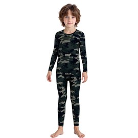 LANBAOSI Boys & Girls Long Sleeve Compression Shirts and Pant 2 Pcs Set, Green Camo, 14 Years