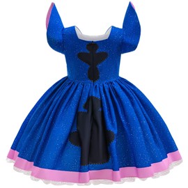 Tangsenyu Hawaiian Lilo Costume for Kids Girls Blue Birthday Party Tutu Dress