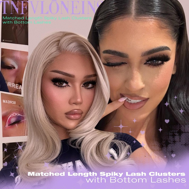 TNFVLONEINS Mink Lash Clusters with Bottom Lashes Spikes Eyelash Clusters