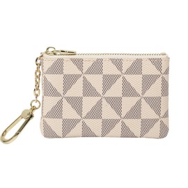 FOUSIVOU Leather Coin Purse for Women with KeyChain Small Zipper Change Purse coin Pouch Card Holder Wallet Clutch for Women & Men (White)