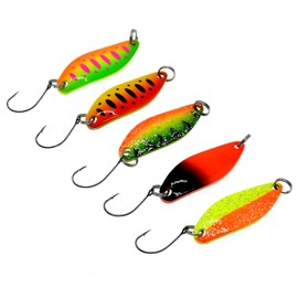 5 Trout Spoons, Coloured Back, Fishing Trout Spoon Set, Fishing Trout Spoon, Fishing Bait Set, Ultra Light Bait, 3 g Single Hook Bait Box, Spoons Trout