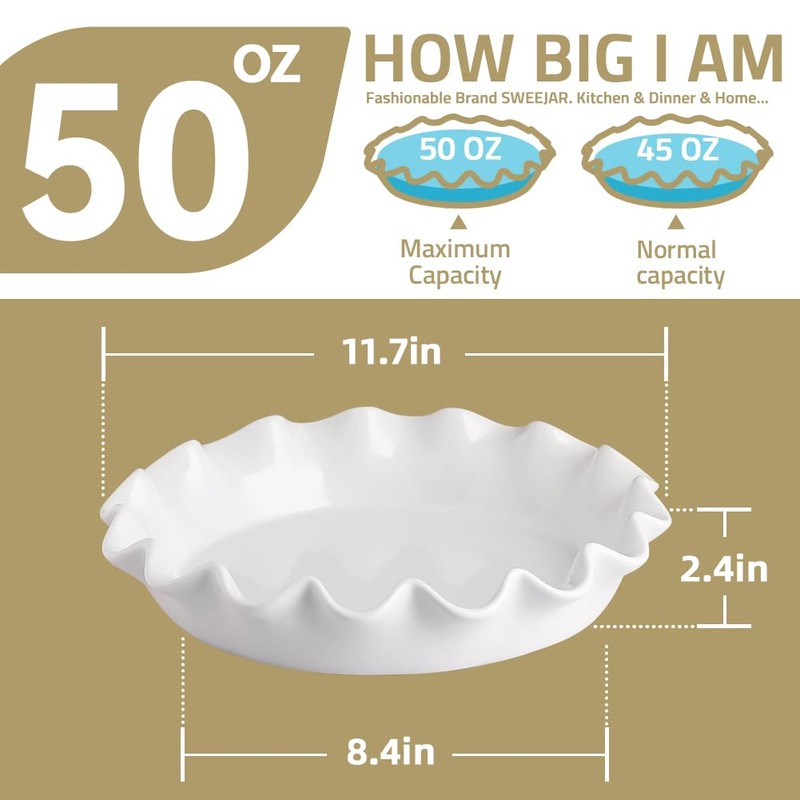 Sweejar Ceramic 11.5 Inches Pie Pan for Baking, Deep and