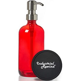 Red Soap Dispenser with Stainless Steel Pump - 16oz Red Glass Dish Soap Dispenser with Non Slip Coaster and Top Protector