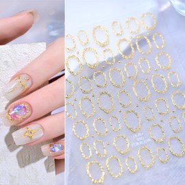 Gold Nail Stickers Gold Geometric Frames Nail Decals 5D Self-Adhesive Nail Art Sticker Geometric Frames Nails Supplies for Women and Girls DIY Manicure Nail Art Decorations