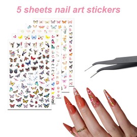 VIVIIHOO Nail Stickers & Nail Design Accessories Set - 5 Nail Stickers, Brushes, Rhinestones, Strip Tape, Gold Leaf Perfect for Manicure and Gel Nails - 50 Piece Set