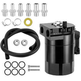 LAMPYLIFE Oil Catch Can Kit: Baffle Catch Can Tank with Hose Kit Universal Aluminum Air Oil Separator Can 300ml