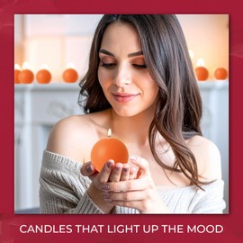 Biedermann & Sons 8-Hour Long Burning Unscented Round Ball Candles, Cantaloupe, 2.5 Inch - Set of 4