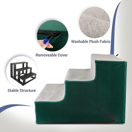 Billionchains Dog Stair for Small Dogs and Cat Pet Steps for Bed and Couch Washable Indoor Dog Steps 3 Steps - Green