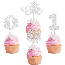 24 piezas de adornos de copos de nieve plateados con purpurina de copo de nieve de invierno para primer cumpleaños, decoraciones para tartas de primer cumpleaños para el país de las maravillas de invierno para niños y fiestas de primer cumpleaños