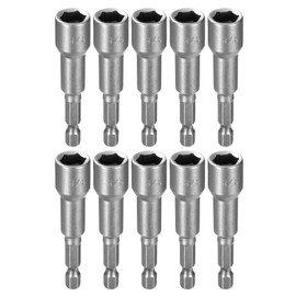 sourcing map 10pcs Hex Nut Driver Drill Bit 3/8" 6-Point Socket 1/4" Hex Shank Nut Setter CR-V Steel Quick-Change Nut for Power Drills Impact Drivers, Silver Tone