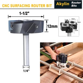 Akylin DLC Coating CNC Spoilboard Surfacing Router Bits,Plain Milling Cutter 1-1/2" Cutting Dia.1/4 Shank Planer Bits,for Wood Slab Flattening,Rabbeting and Planing,2+2 Indexable Insert Knife