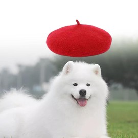 F Fityle Dog Cat Hat Wool Beret Hat Adjustable Elastic Rope Costume for Dogs Holiday Birthday Dog Decoration Hat Comfortable Red