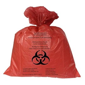 Medegen Medical Products AC/842 Red Autoclavable Bag, 19" x 24", 2 mil, Red, Biohazard, 200/cs