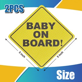 Baby on Board Sticker - 5 inch x 5 inch (2 PCS) - No Suction Cups or Magnets Strong Adhesive