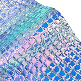 JINR Holographic Blue Crocodile Pattern Embossed Faux Leather Sheets,Iridescent PU Fabric Roll 12"X53" for Earrings Bows Handbag Sewing Crafts Footwear (7556-6)