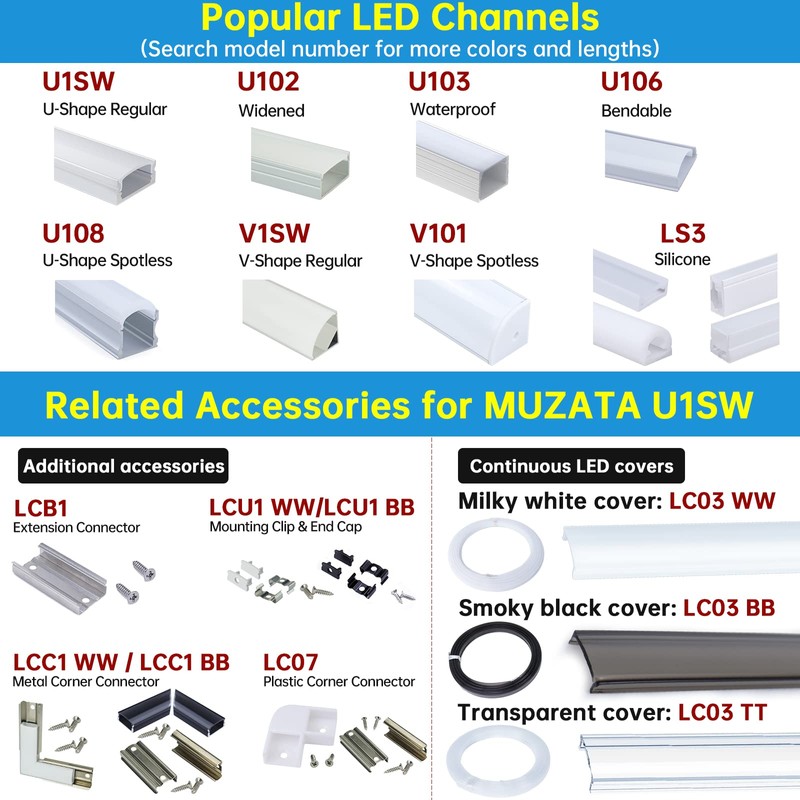 Muzata 20Pack 3.3FT/1M LED Channel Black Aluminum U Shape LED