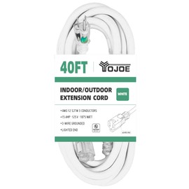 YOJOE 40 Foot White Extension Cord, Lighted Outdoor 12/3 Cord, 12 Gauge 3 Prong SJTW Heavy Duty Extension Cable with 3 Prong Grounded Plug for Safety, UL Listed