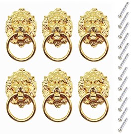 YankMooM 6 Pack Lion Head Drawer Handle,Antique Handles Gold with Srews Antique Style Furniture Handle for Dresser Drawer Cabinet Jewelry Box