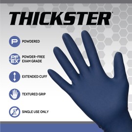 SAS Thickster Powdered Latex Disposable Gloves - 10 Boxes / 50 Ea. 500 Gloves Total. 14 Mil, Medium, Blue. Fully Textured. 12" Length. Disposable Gloves. Puncture Resistant (6602)