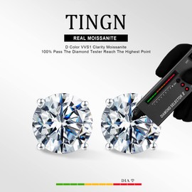 TINGN Earrings Stud Earrings Silver 925-18K White Gold/Gold Plated Moissanite Stud Earrings VVS1 Purity D Colour Moissanite Earrings Silver 925 Anniversary Mother's Day Birthday Gifts for Women Mum,