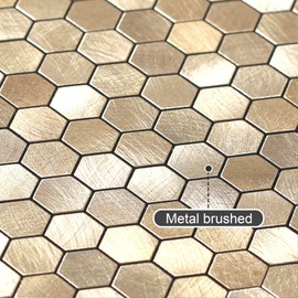 BeNice Peel and Stick Backsplash Kitchen Mosaic Tiles Penny Hexagon Small Metal Stickers(10PCS,Gold Champagne)