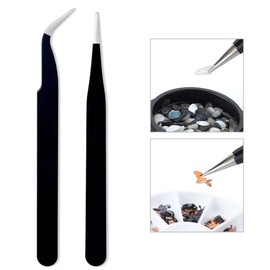 Telabeautix Tweezers Set of 2 Straight and Curved Black