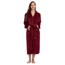 RONGTAI Womens Bathrobe Ladies Fleece Plush Warm Long Robes (X-Large,Burgundy)