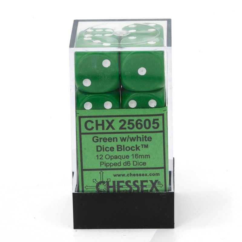DND Dice Set-Chessex D&D Dice-16mm Opaque Green and White Plastic