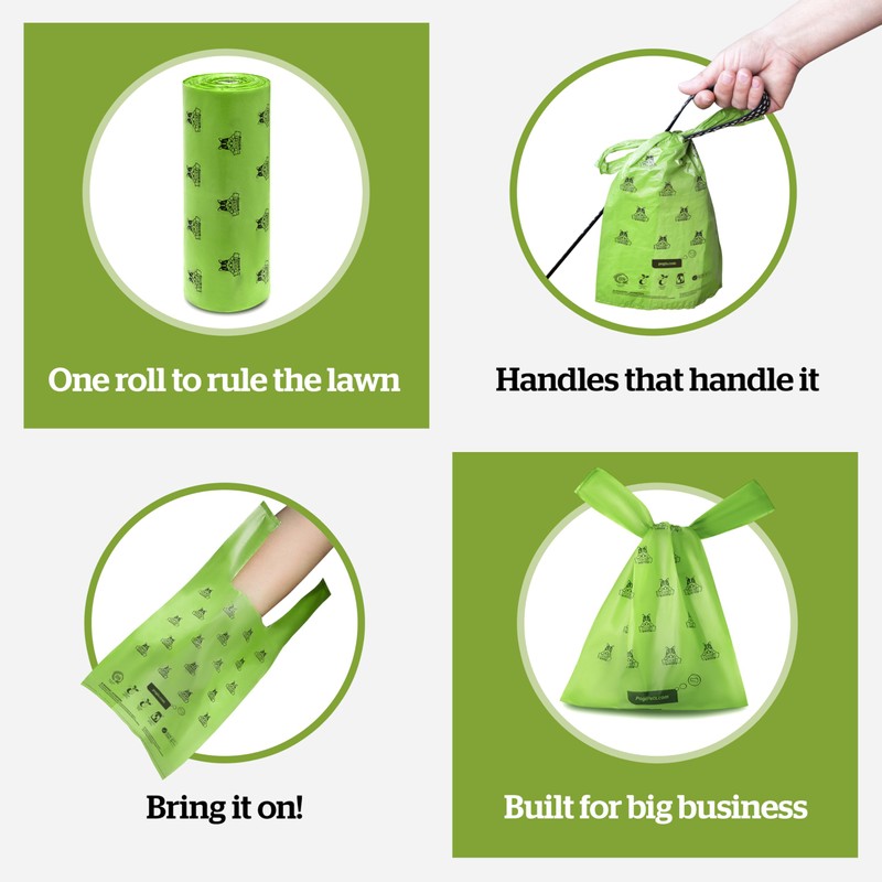 Pogi's Compostable Poop Bags with Easy-Tie Handles – Leak-Proof, Extra-Large,