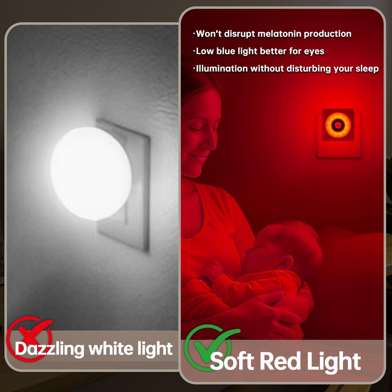 Night Light with Motion Sensor and Twilight Sensor, Red Light,