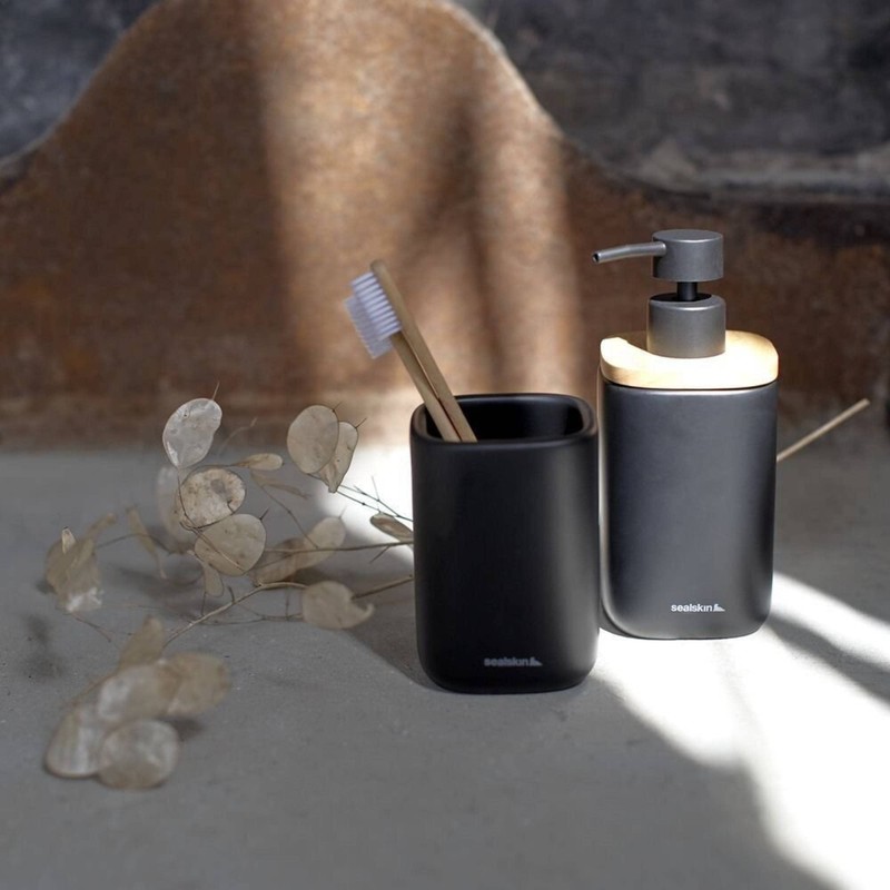 Sealskin Mind Soap Dispenser 200ml Cement Wood Detail Black