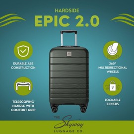 Skyway Epic 2.0 Hardside Lightweight and Durable ABS Shell Luggage, Spacious with 4-Wheel Spinners, Comfort Grip with Telescoping Handle, Men and Women, Thyme, 2-Piece Set (20,24)