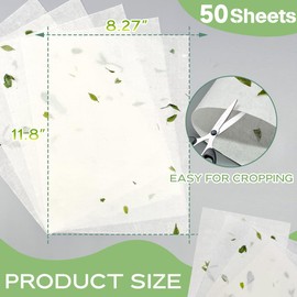 50 Sheets Natural Mulberry Papers Sheets: Visible Green Leaves Rice Paper Printable Decoupage for Writing Painting DIY Crafts