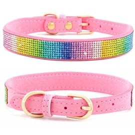Comfortable Suede Fiber Crystal Dog Collar Glitter Rhinestone Dog Collars Zinc Alloy Buckle Collars for Small Dogs Cats XXS~XXL, 1 Piece, Pink 2 / 편안한 스웨이드 섬유 크리스탈 개 목걸이 반짝이 라인 석 개 목걸이 작은 개 고양이를위한 아연 합금 버클 목걸이 XXS ~ XXL, 1개, 핑크2