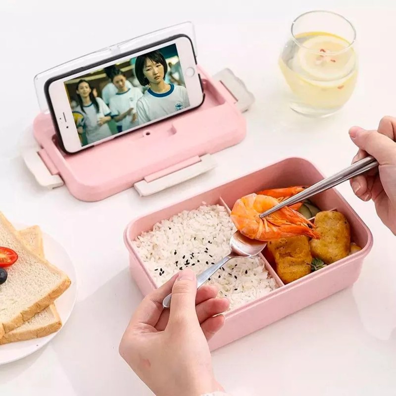 Green Lonchera Hermetica 1.2 Lt Cubiertos Lunch Box Escuela Comida