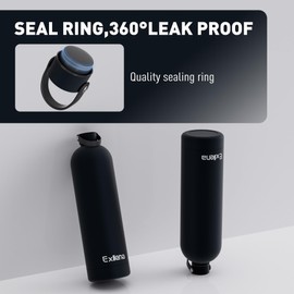 Exllena Insulated Water Bottles 1.5l with Handle Lid and Carabiner, Double Wall Vacuum Drinks Bottle Keeps Drinks Cold 24 Hrs/Hot 12 Hrs, Stainless Steel Water Bottle BPA Free(Black)